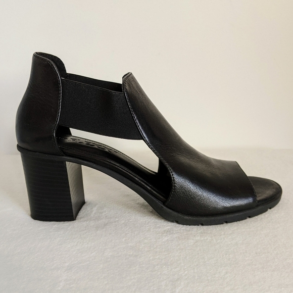 THE FLEXX Sandal Leather Open Toe Elastic Side Strap Block Heel Black 9.5 NIB - Picture 5 of 16